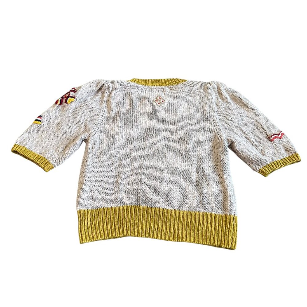 Mother Powder Puff Short Sleeve Sweater Ticket to Ride Bold Print Size Large - Picture 8 of 14